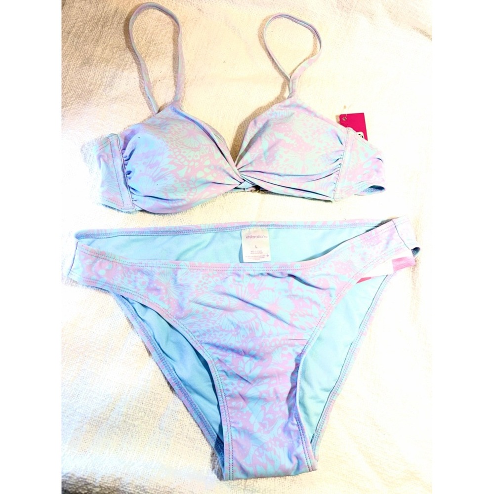 NWT Exhilaration Two-Piece Bikini Set in Light Blue and Pastel Lilac - large -